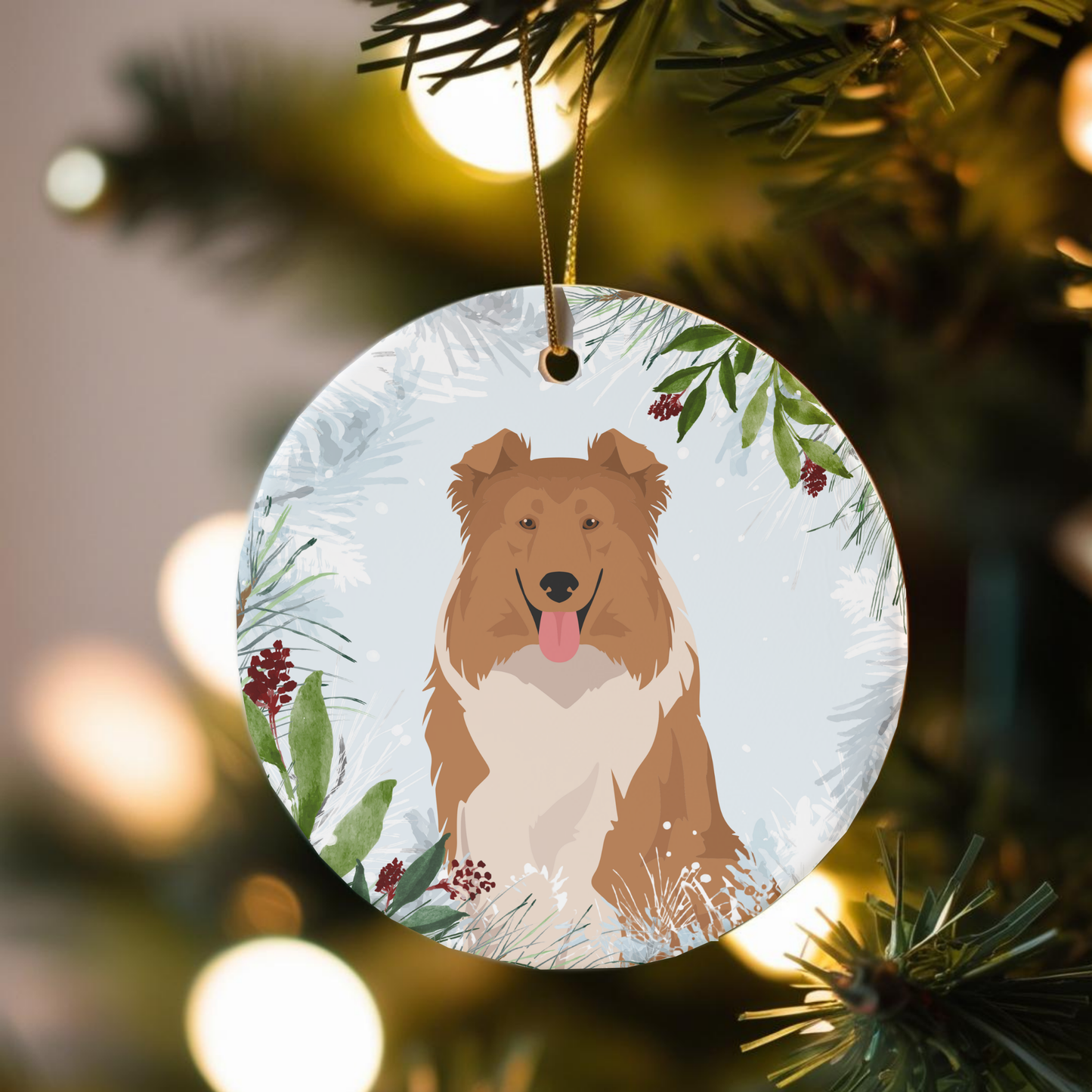 Collie Dog Ceramic Christmas Ornaments