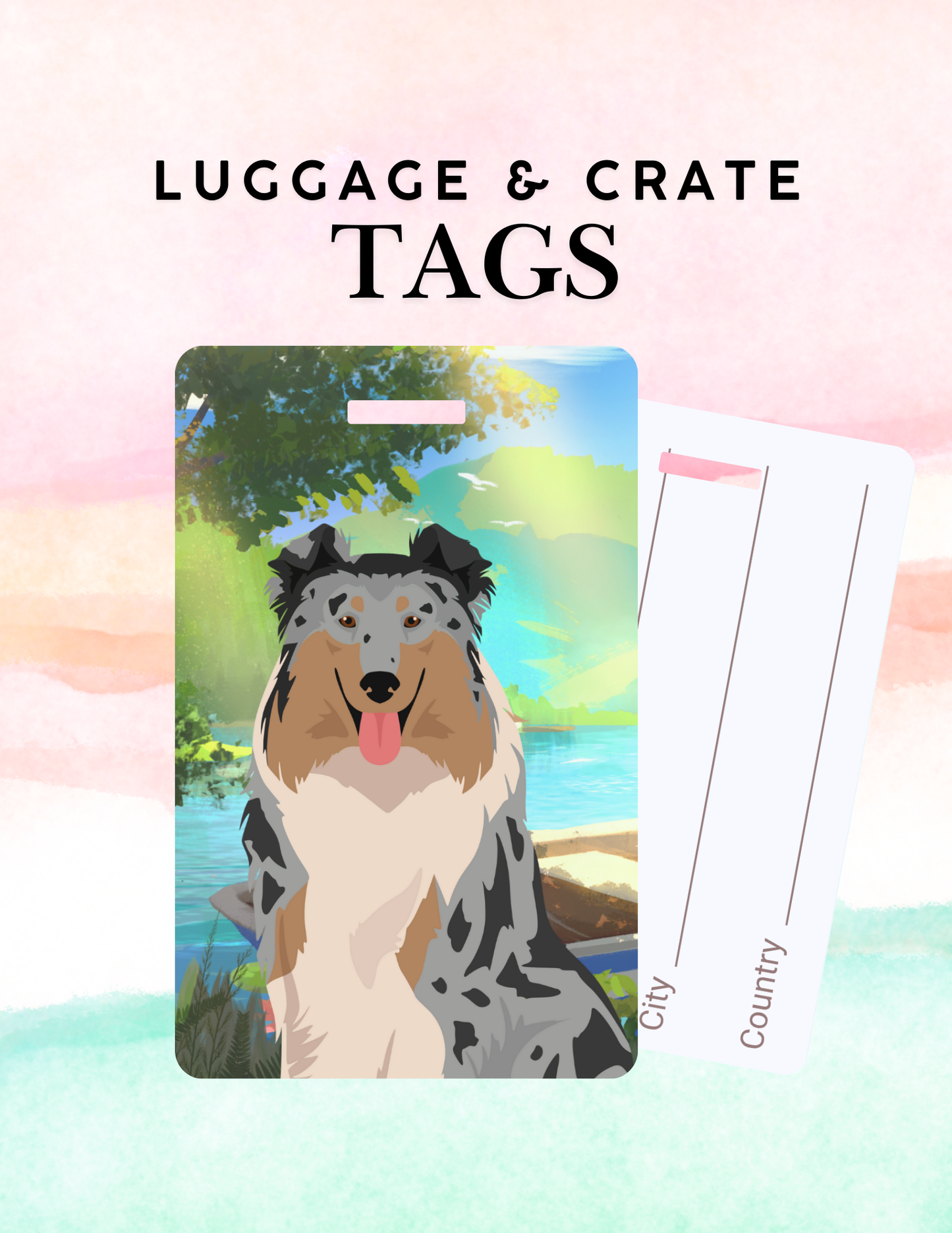 Collie Dog Metal Luggage/ Crate Tag