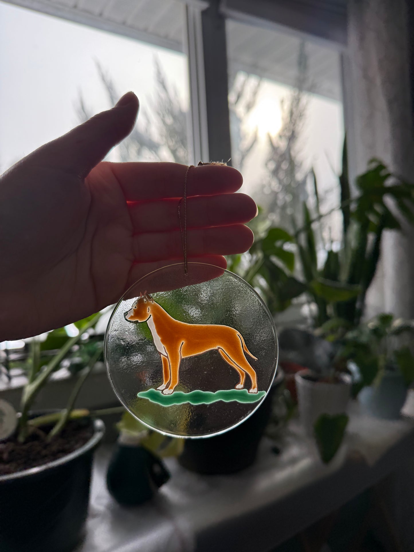 Pitbull Terrier Dog Ornament Hand Painted with 22k Gold