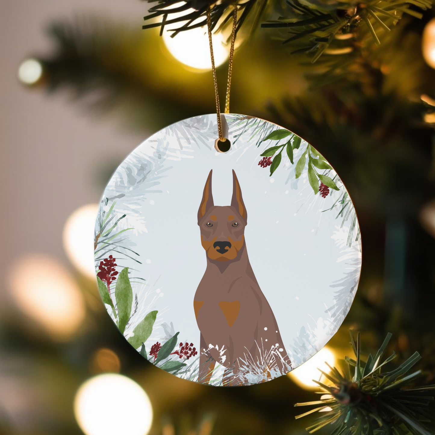 Doberman Pinscher Dog Ceramic Christmas Ornaments