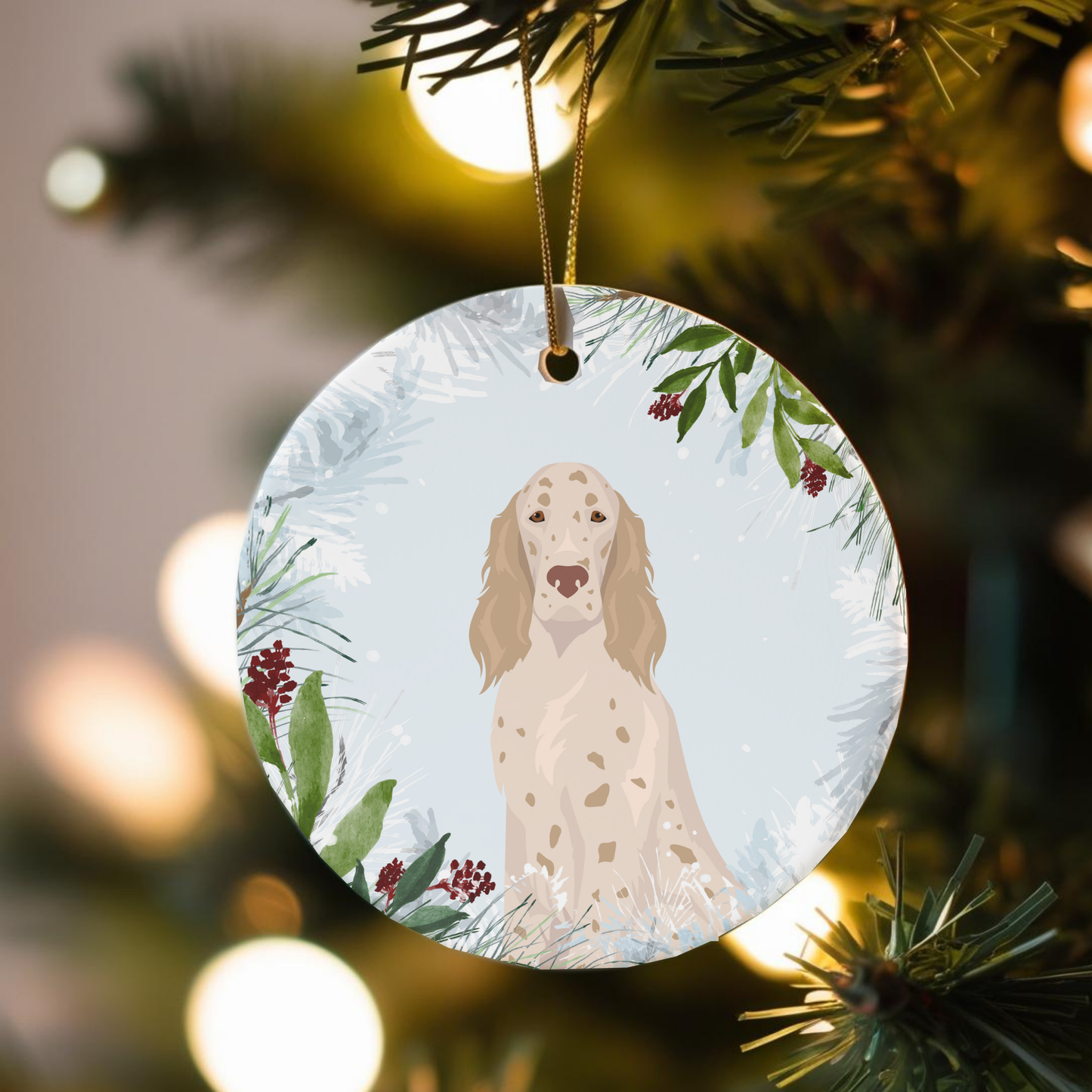 English Setter Dog Ceramic Christmas Ornaments