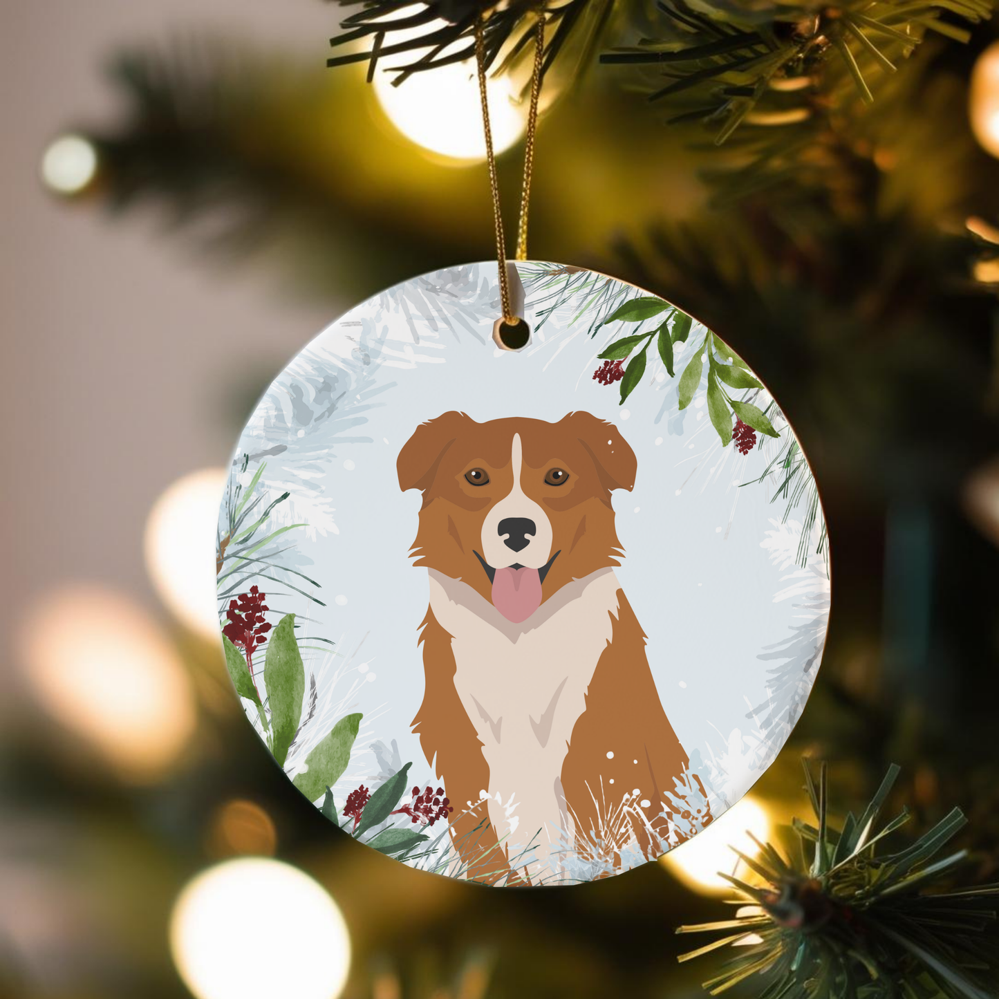 English Shepherd Dog Ceramic Christmas Ornaments