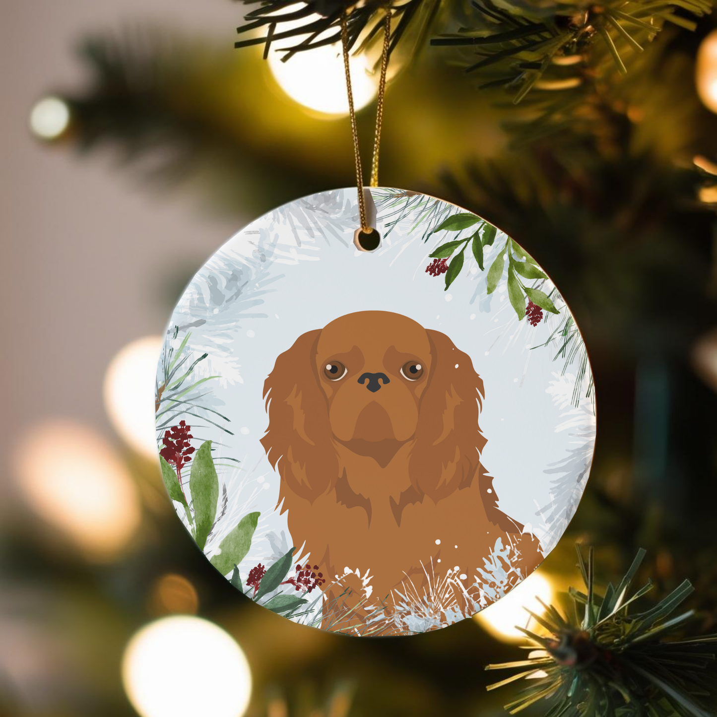 English Toy Spaniel Dog Ceramic Christmas Ornaments