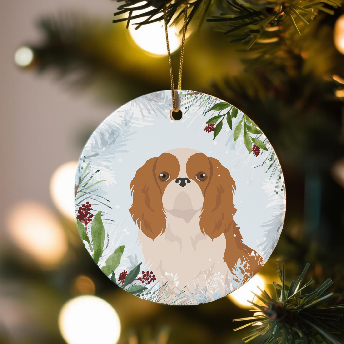 English Toy Spaniel Dog Ceramic Christmas Ornaments
