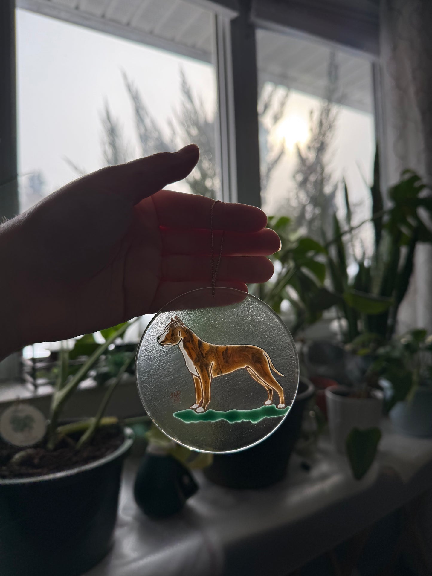 Pitbull Terrier Dog Ornament Hand Painted with 22k Gold