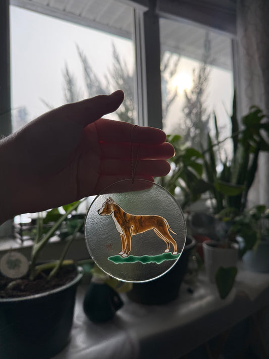 Pitbull Terrier Dog Ornament Hand Painted with 22k Gold