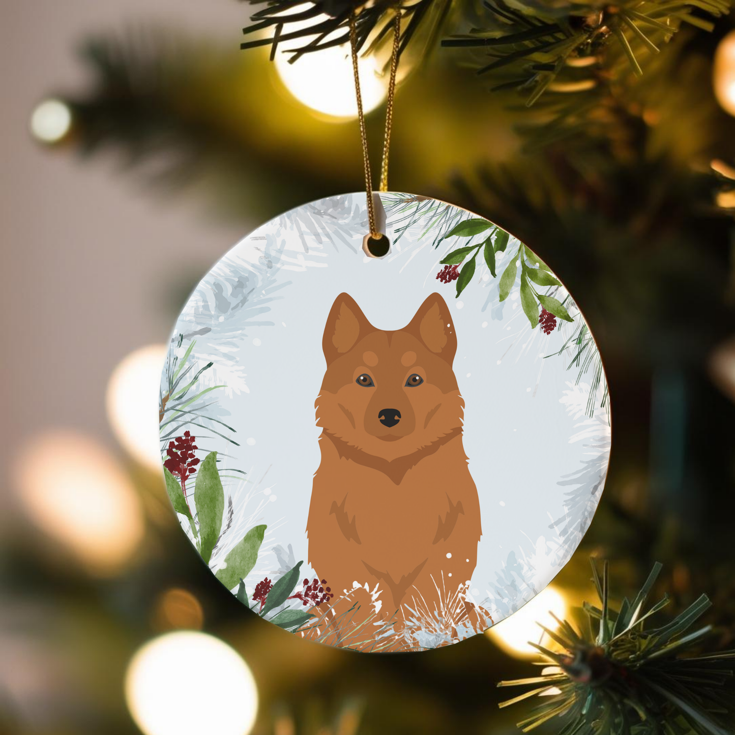 Finnish Spitz Dog Ceramic Christmas Ornaments