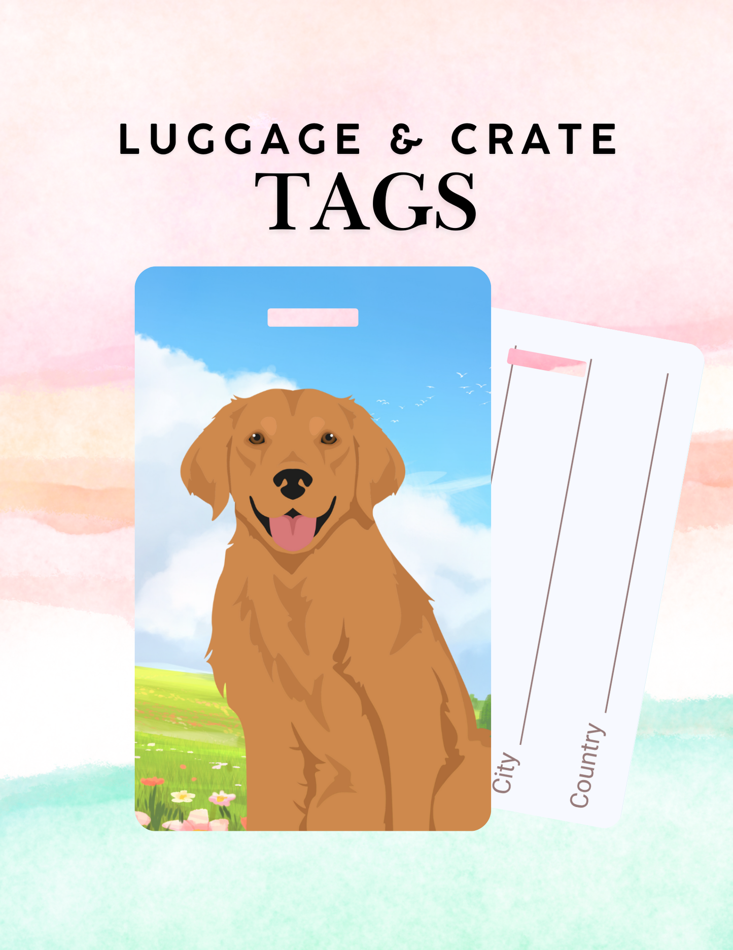 Golden Retriever Dog Metal Luggage/ Crate Tag