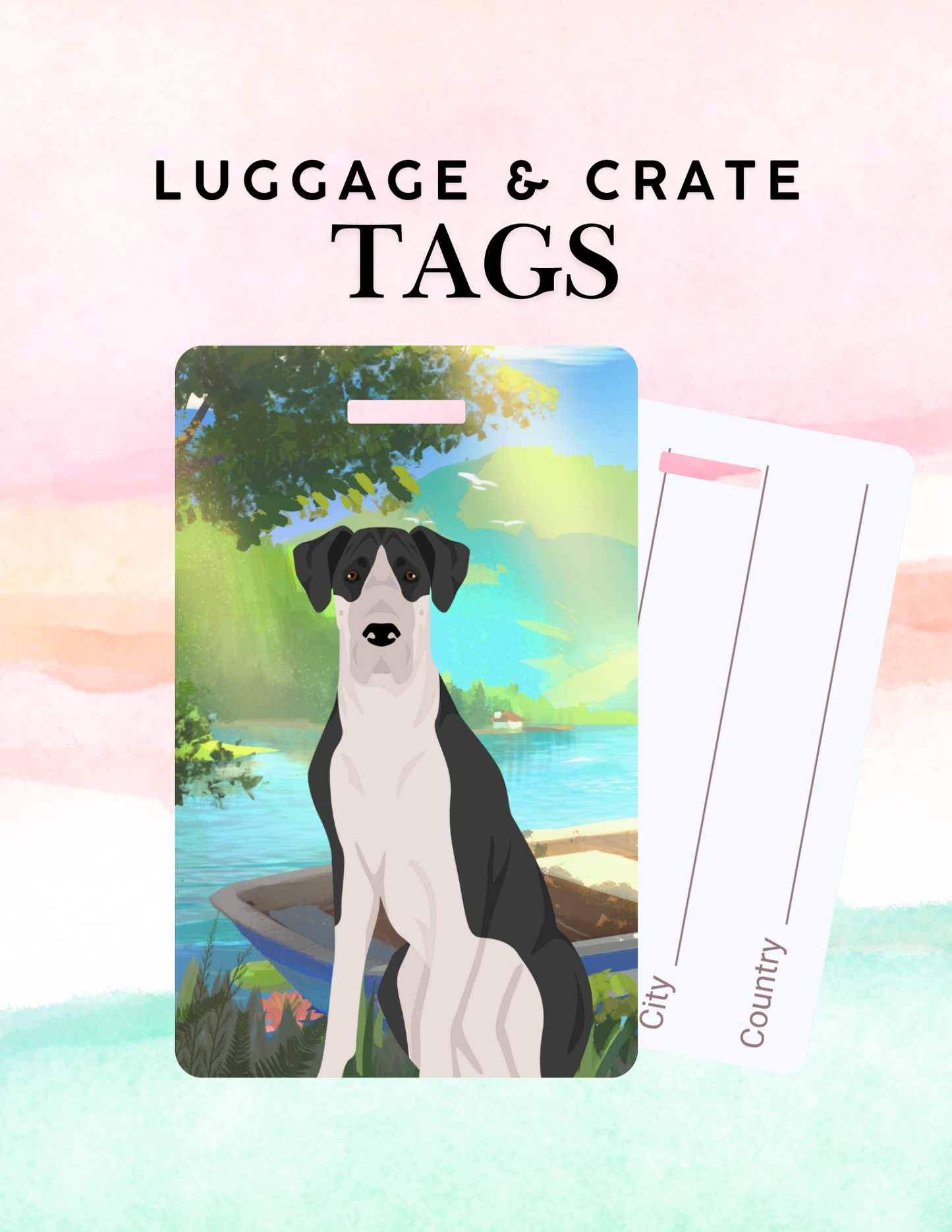 Great Dane Dog Metal Luggage/ Crate Tag