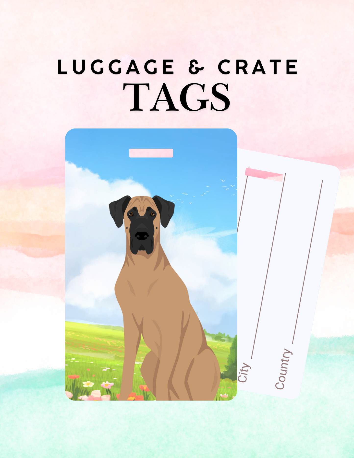Great Dane Dog Metal Luggage/ Crate Tag