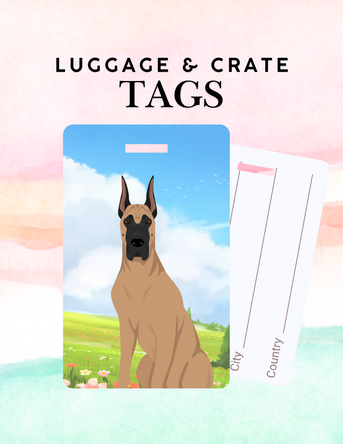 Great Dane Dog Metal Luggage/ Crate Tag