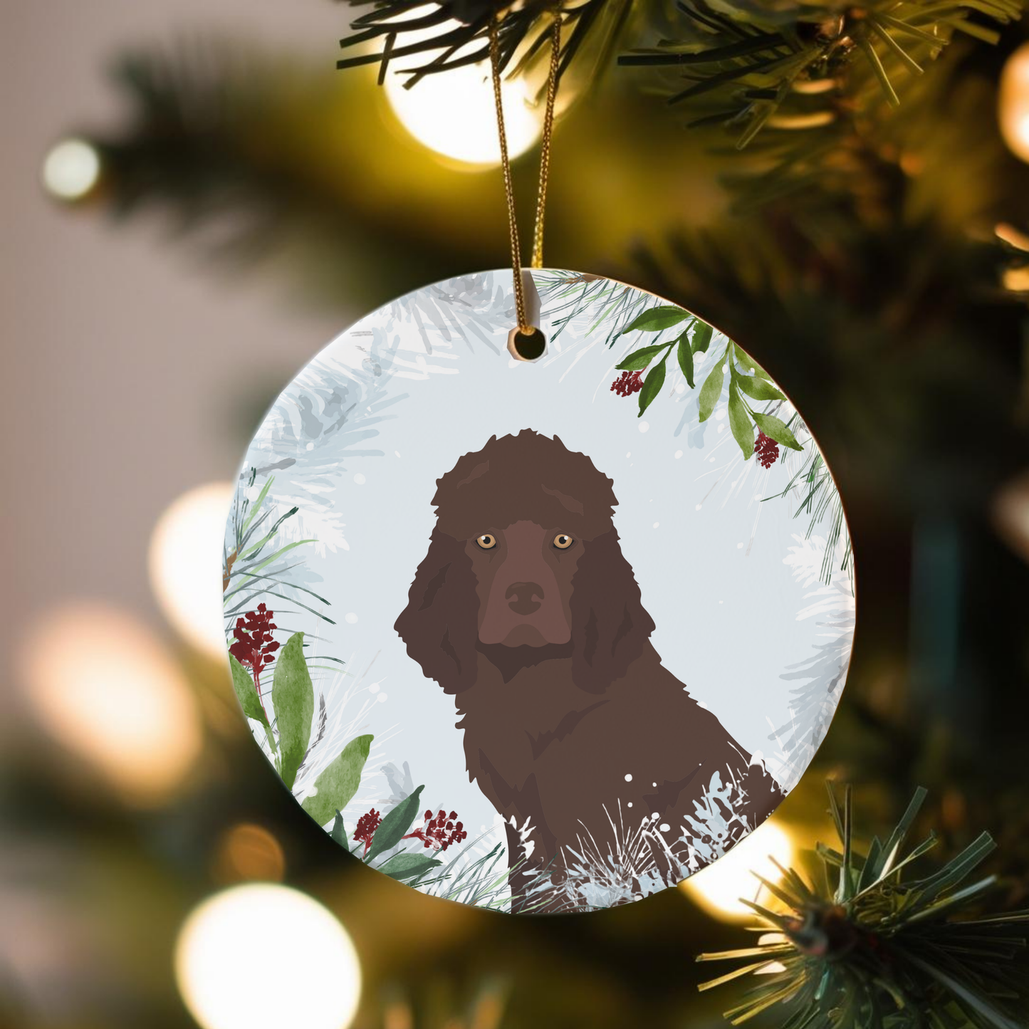 Irish Water Spaniel Dog Ceramic Christmas Ornaments