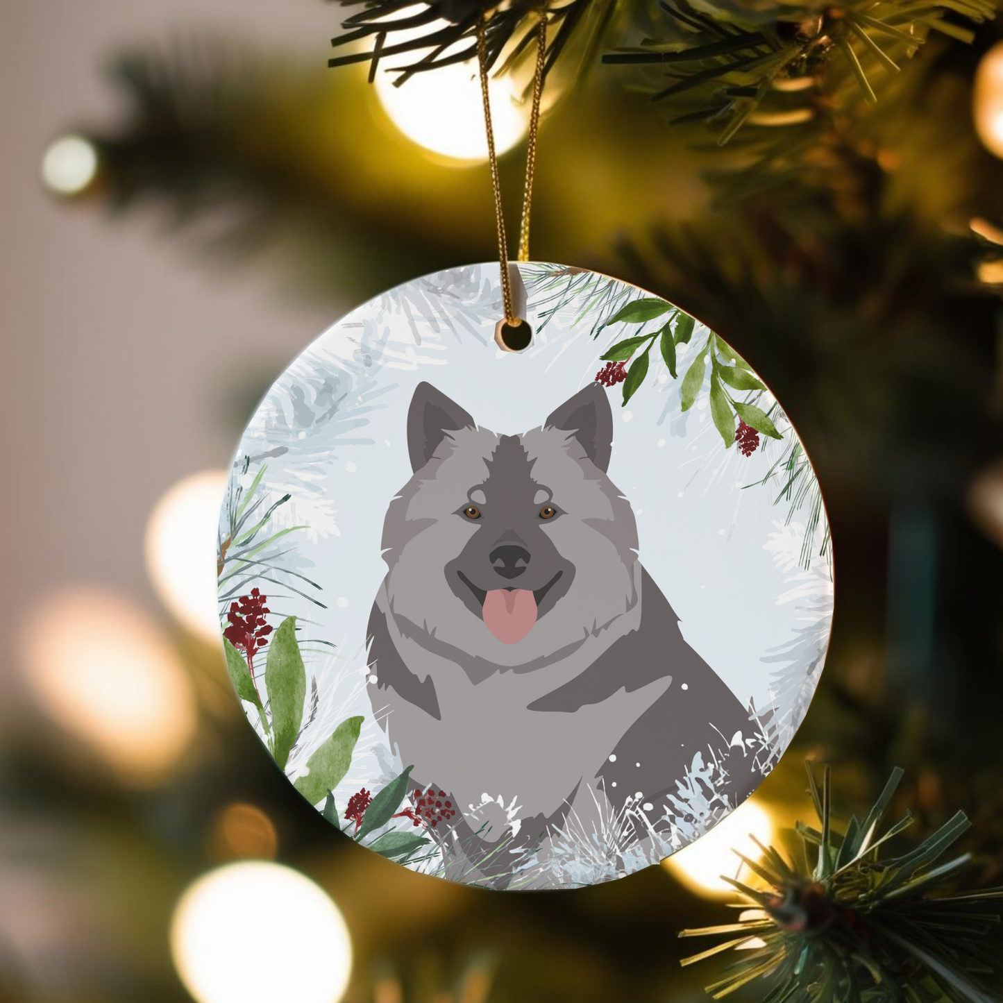 Keeshond Dog Ceramic Christmas Ornaments