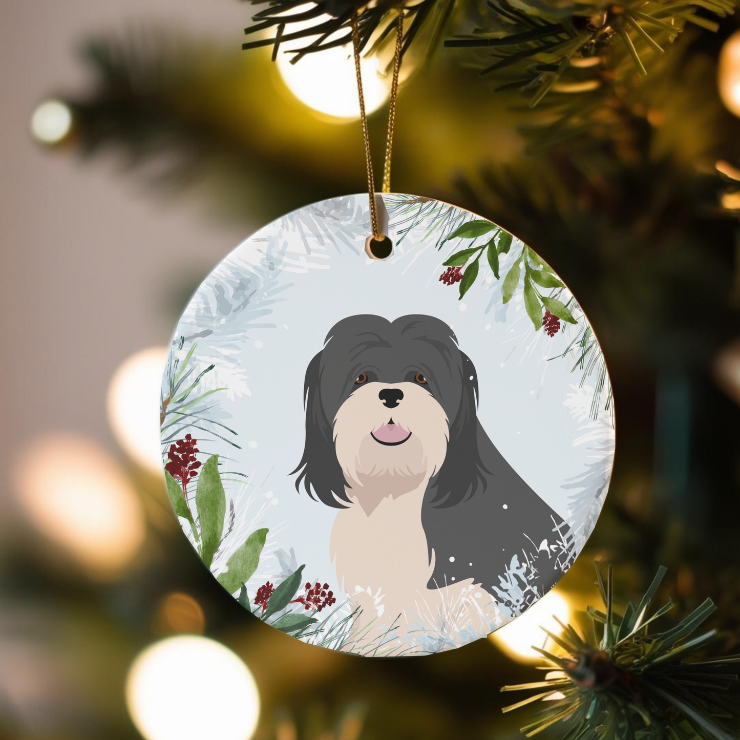 Lhasa Apso Dog Ceramic Christmas Ornaments