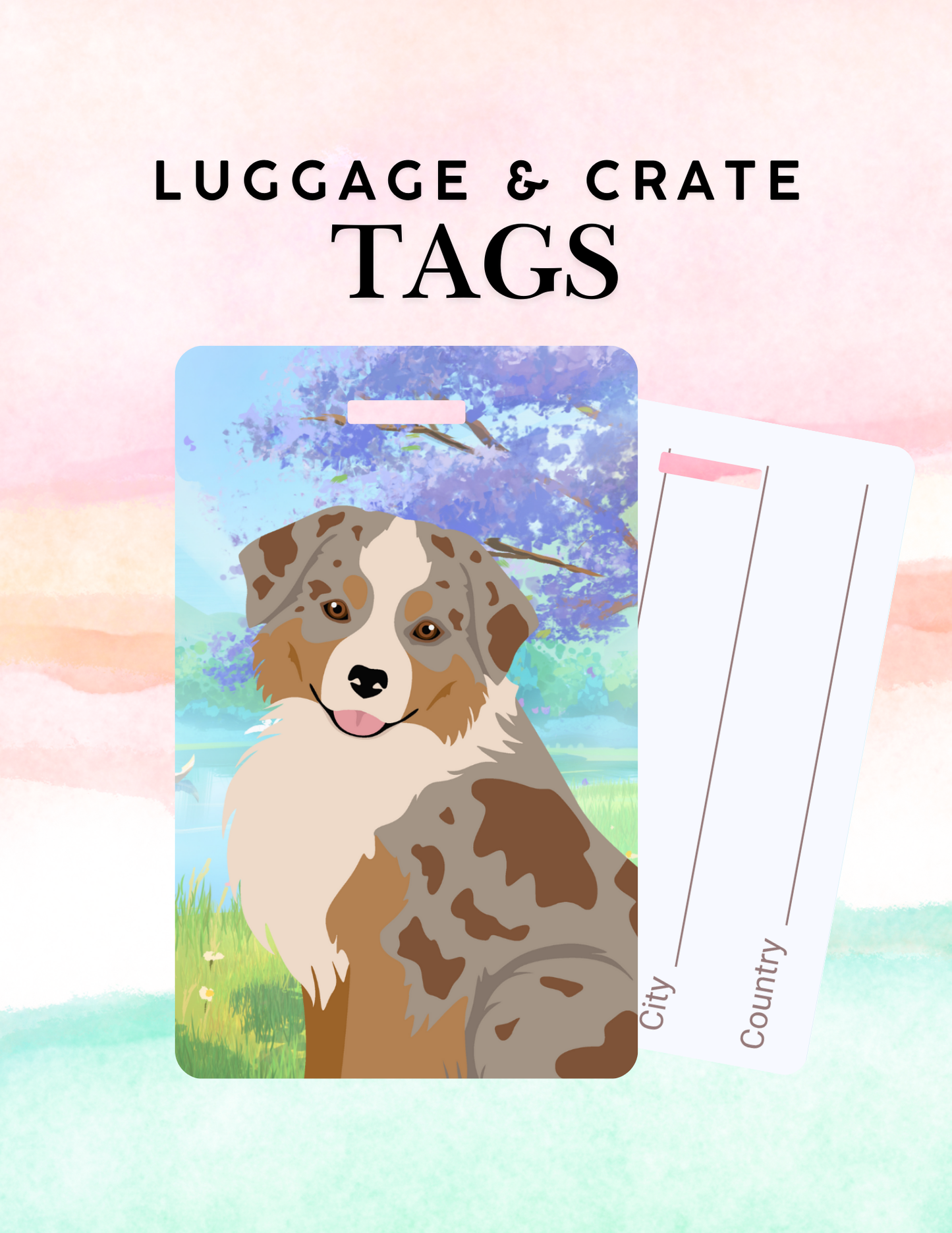 Miniature American Shepherd Dog Metal Luggage/ Crate Tag