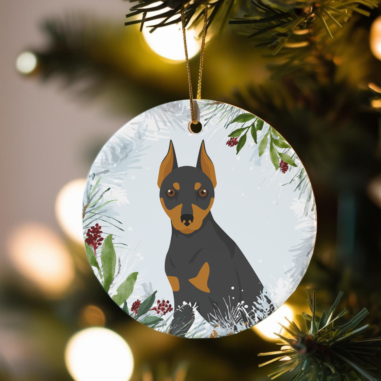 Miniature Pinscher Dog Ceramic Christmas Ornaments