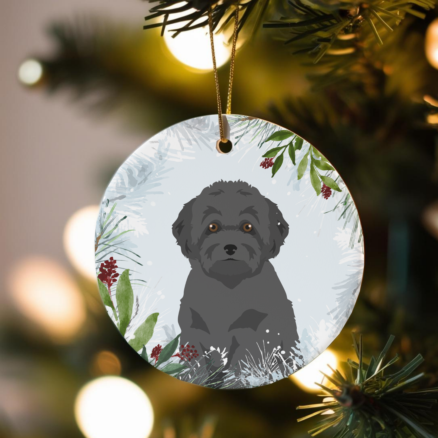 Miniature Poodle Dog Ceramic Christmas Ornaments