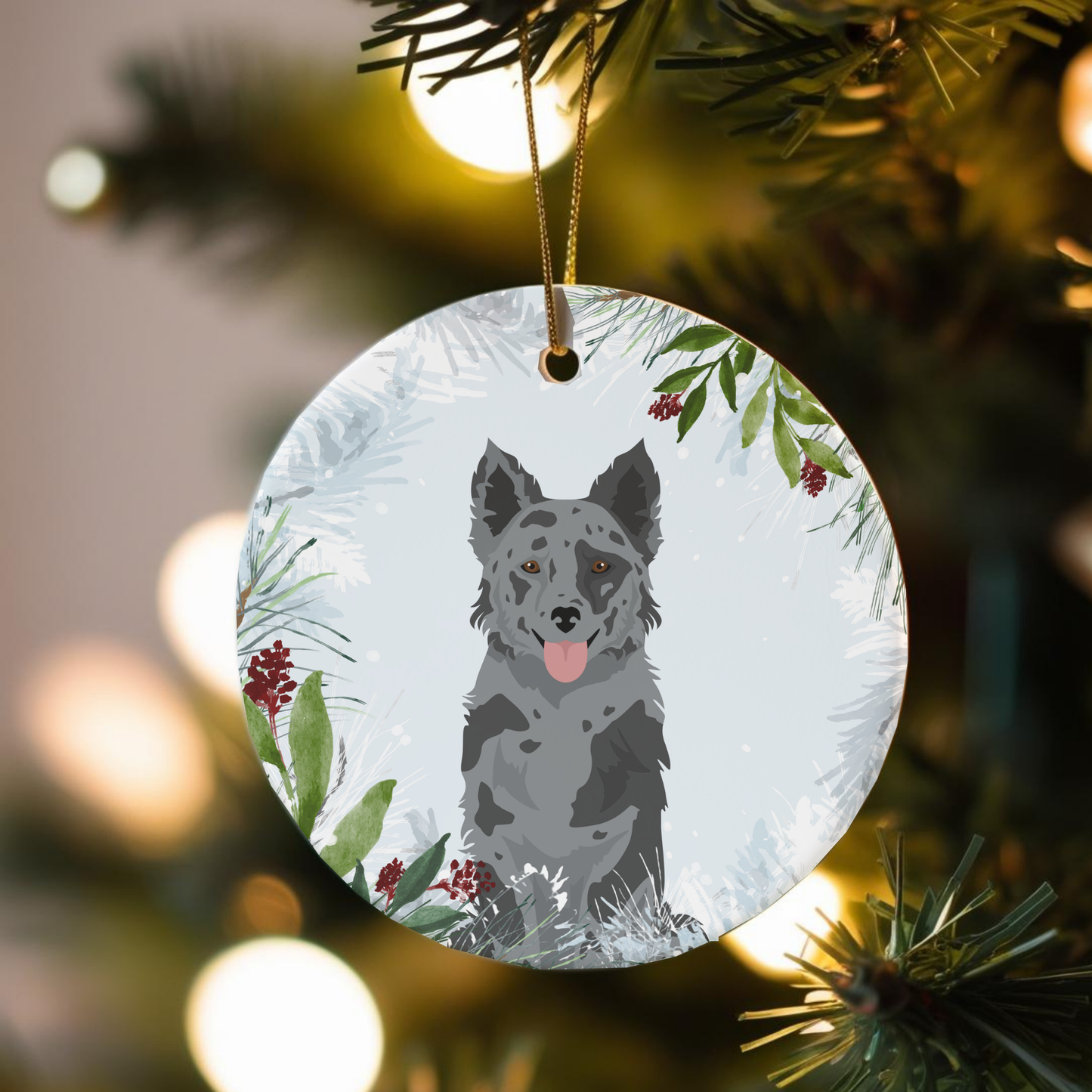 Mudi Dog Ceramic Christmas Ornaments