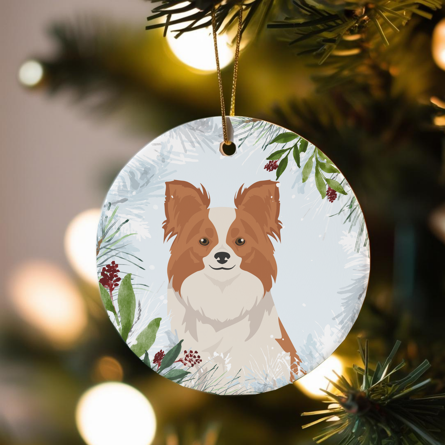 Papillon Dog Ceramic Christmas Ornaments
