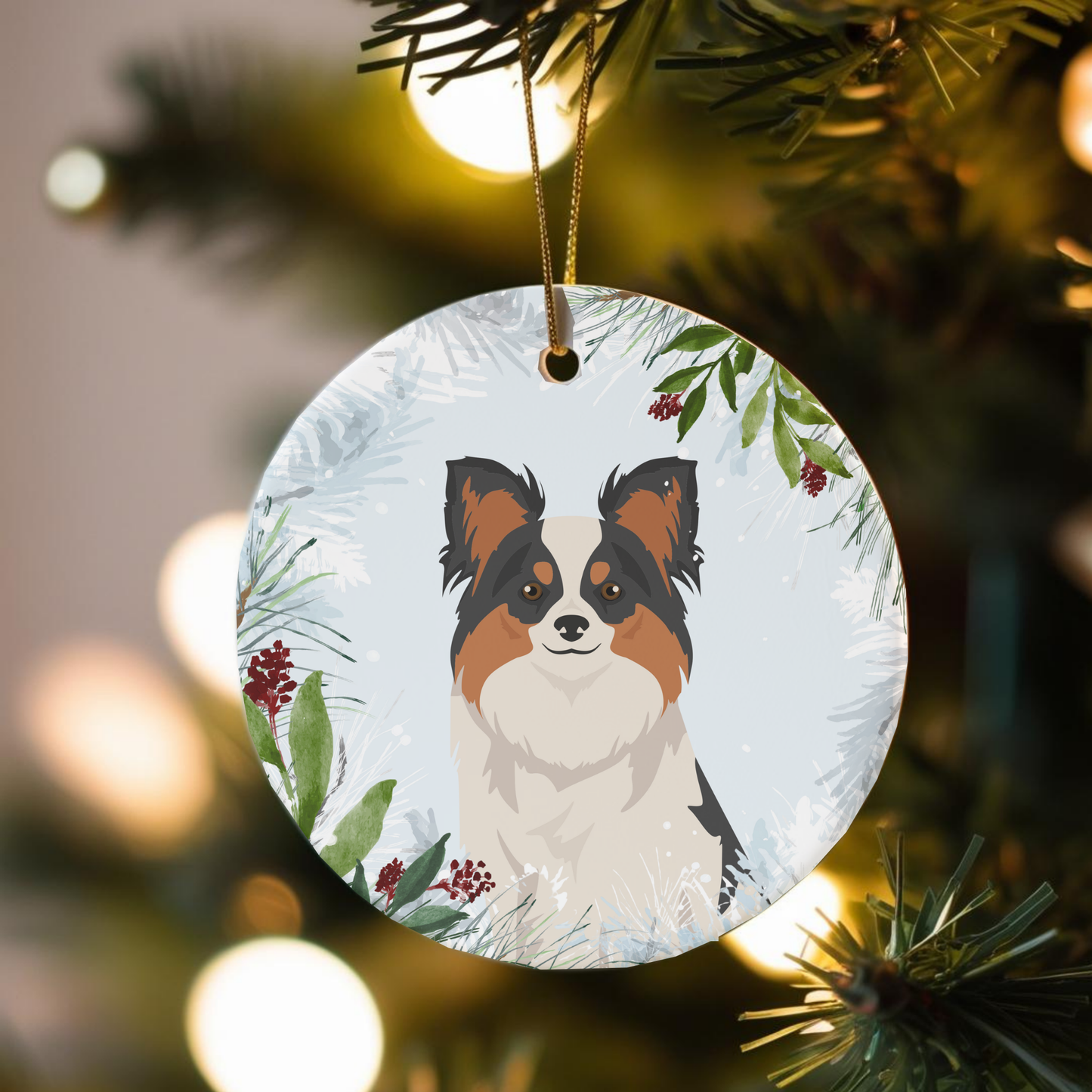 Papillon Dog Ceramic Christmas Ornaments