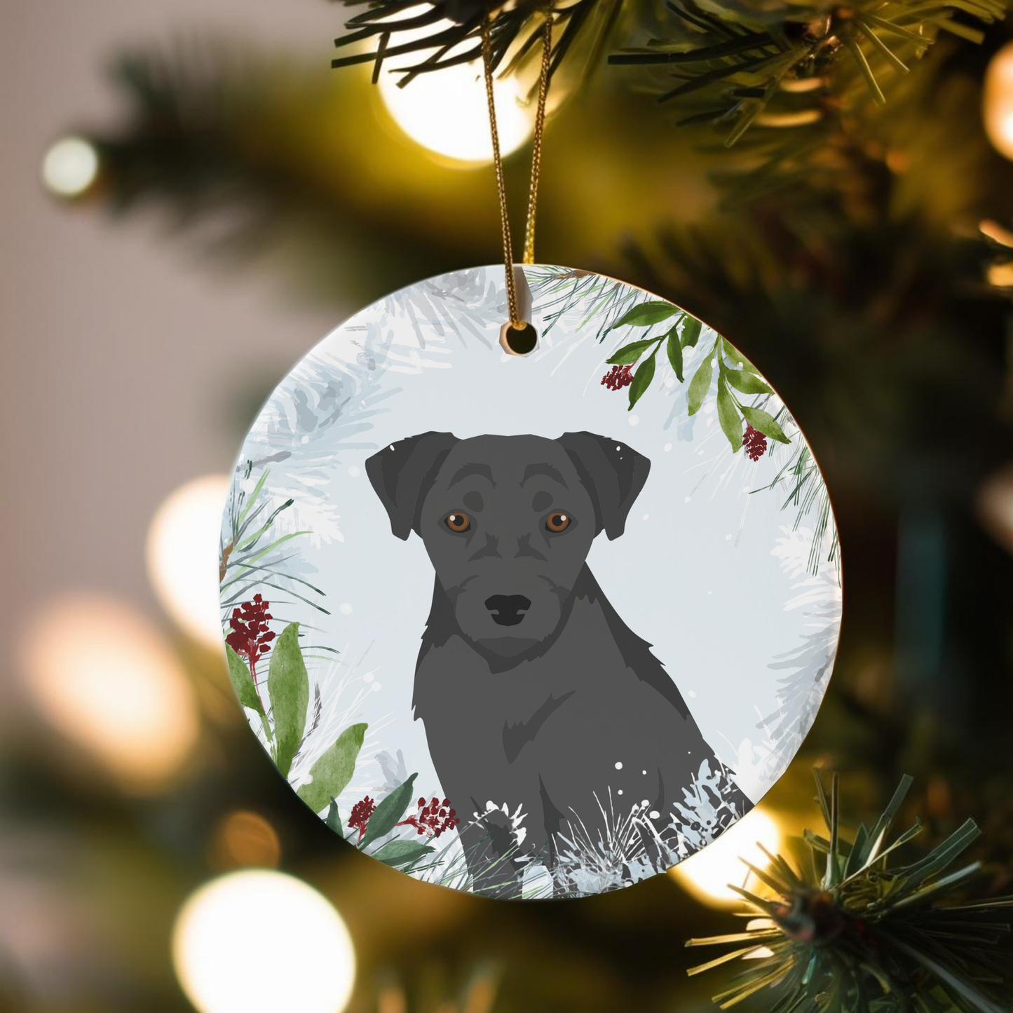 Patterdale Terrier Dog Ceramic Christmas Ornaments
