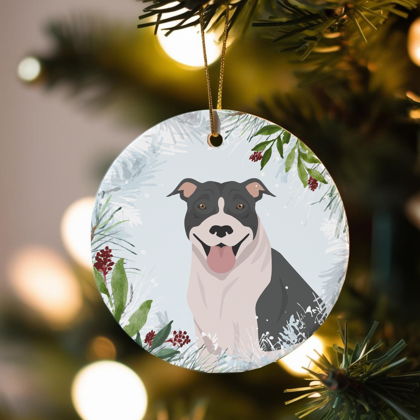 Pit Bull Dog Ceramic Christmas Ornaments
