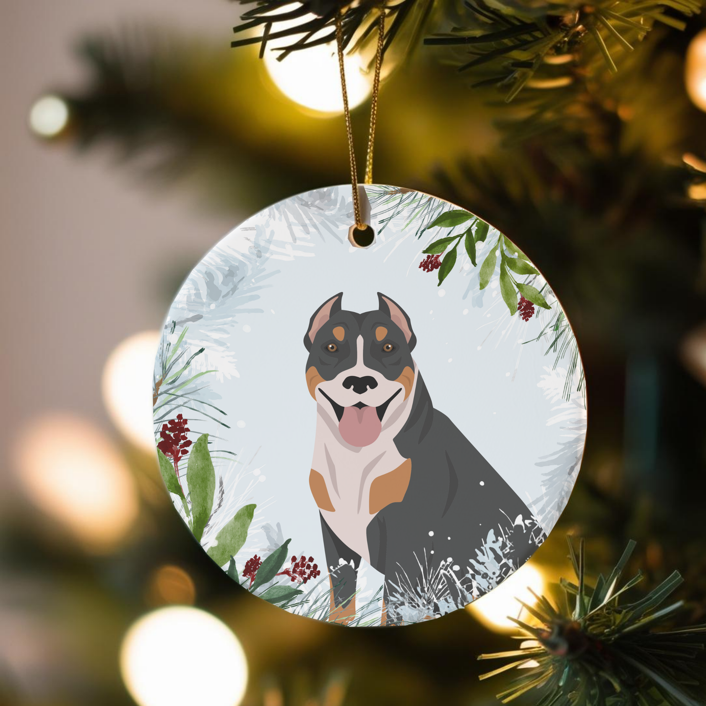 Pit Bull Dog Ceramic Christmas Ornaments