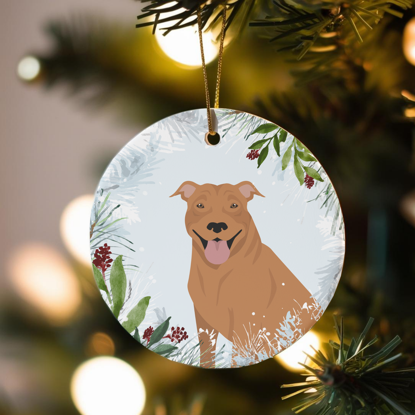 Pit Bull Dog Ceramic Christmas Ornaments