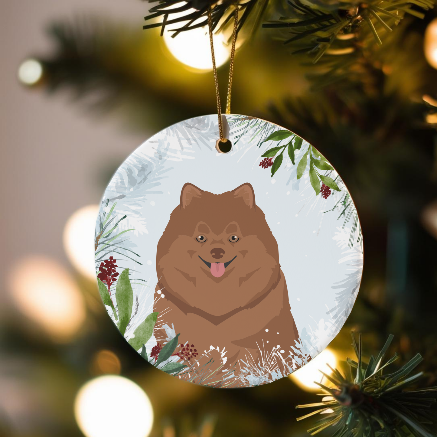 Pomeranian Dog Ceramic Christmas Ornaments