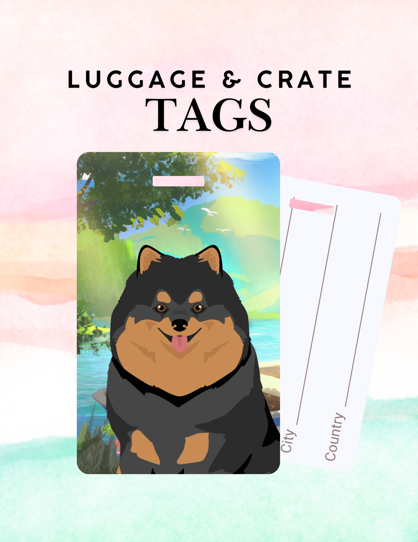 Pomeranian Dog Metal Luggage/ Crate Tag