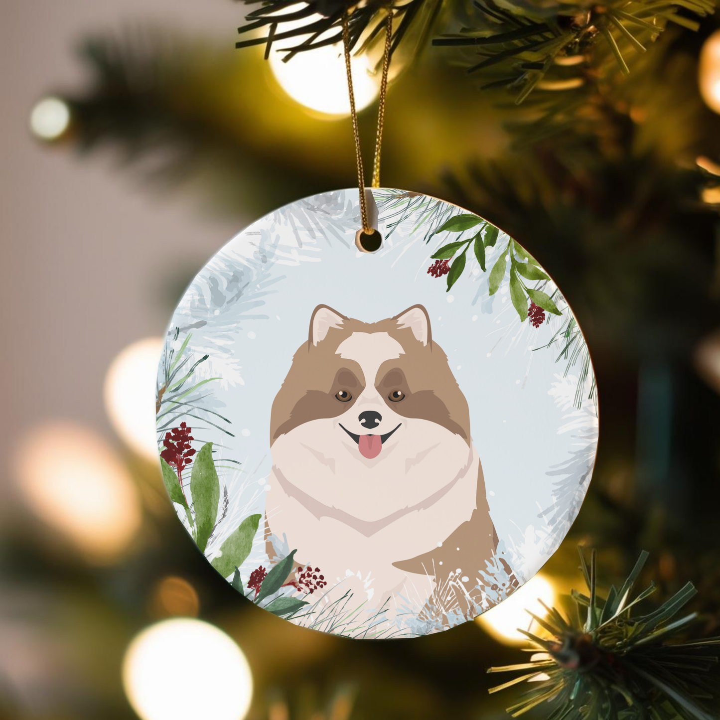 Pomeranian Dog Ceramic Christmas Ornaments