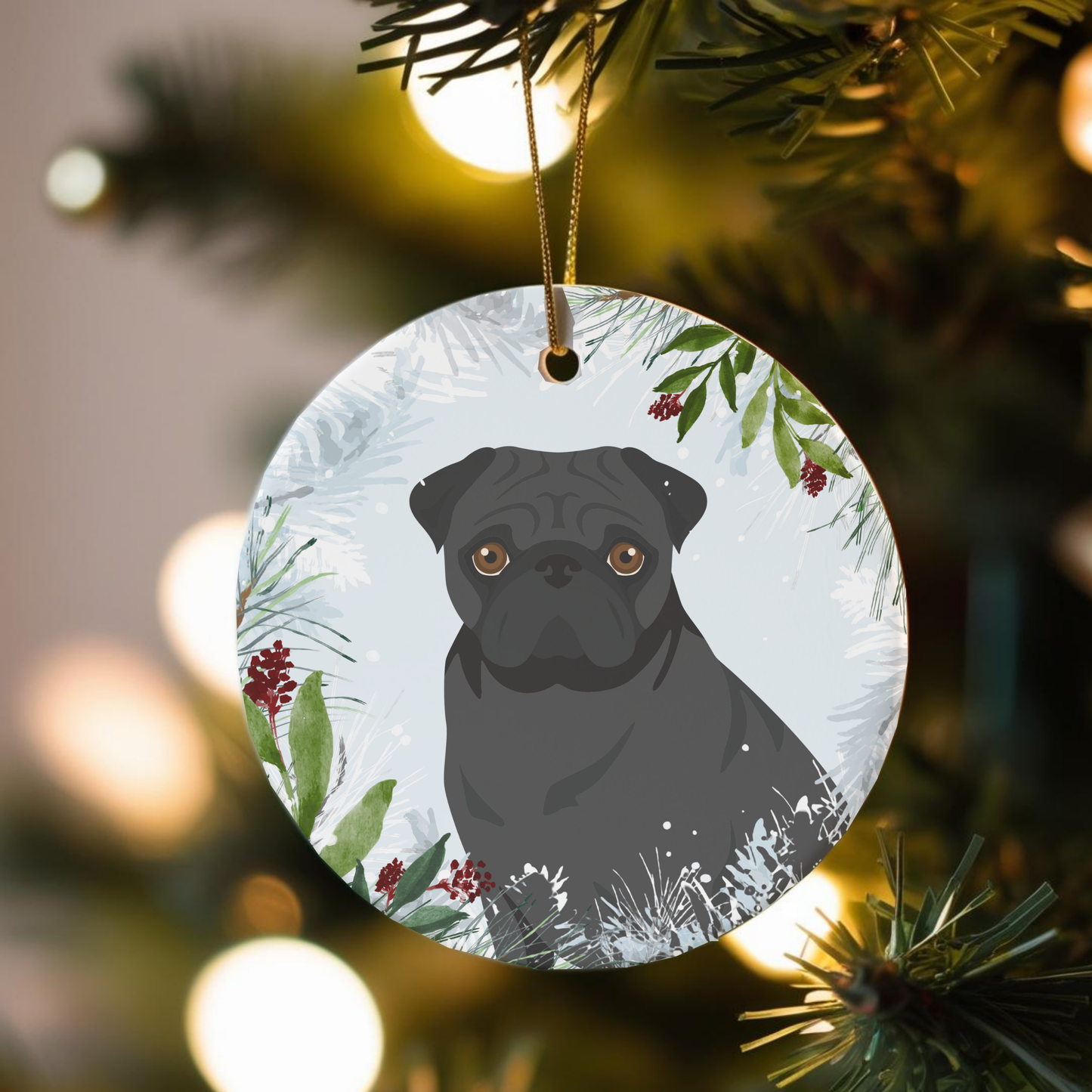 Pug Dog Ceramic Christmas Ornaments