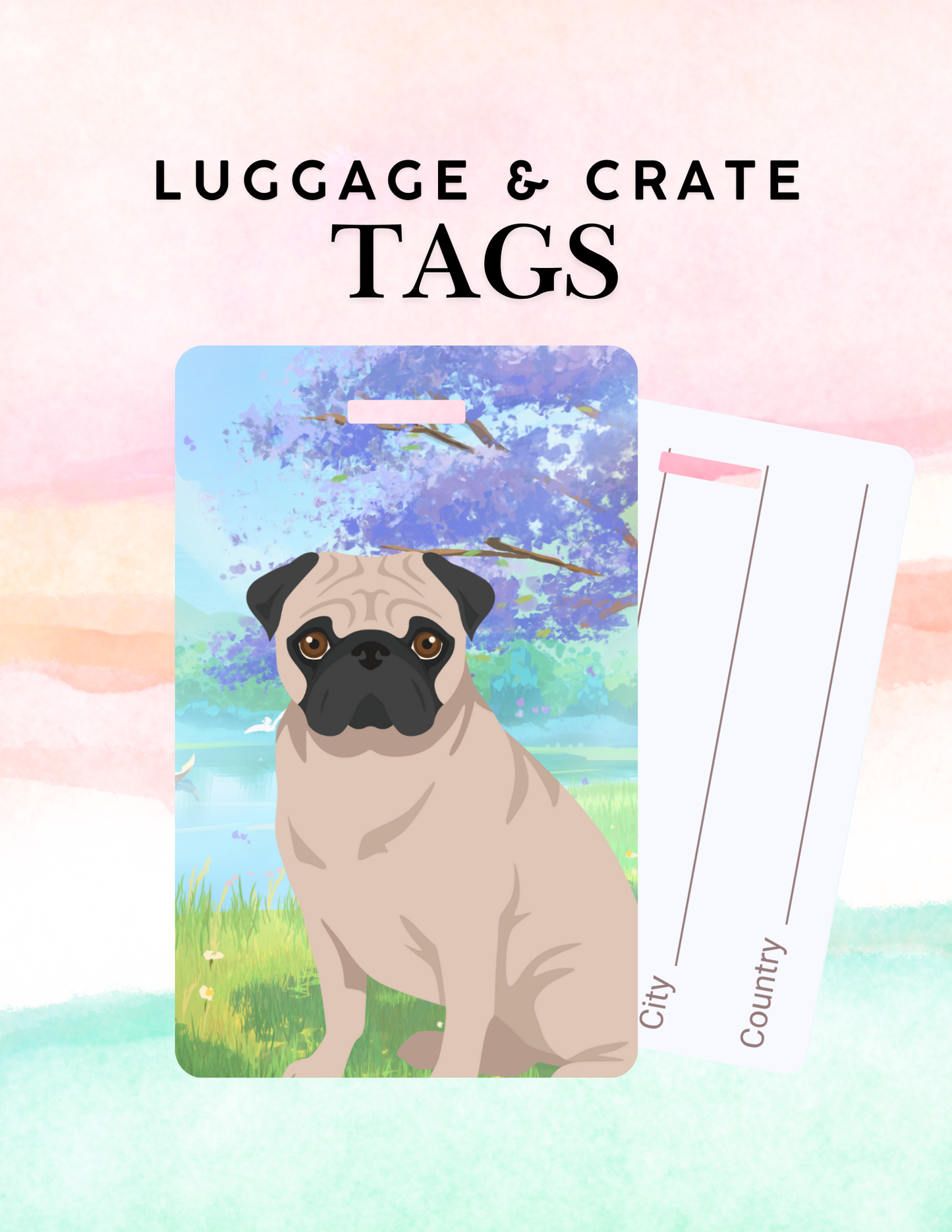 Pug Dog Metal Luggage/ Crate Tag