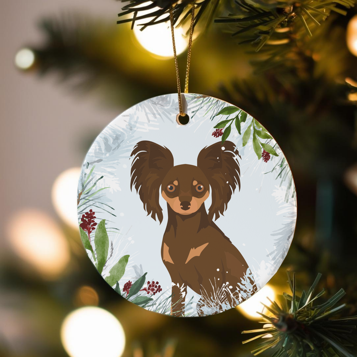 Russian Toy Terrier Dog Ceramic Christmas Ornaments