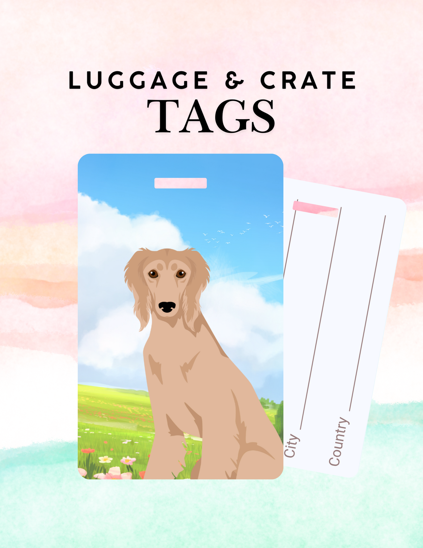 Saluki Dog Metal Luggage/ Crate Tag
