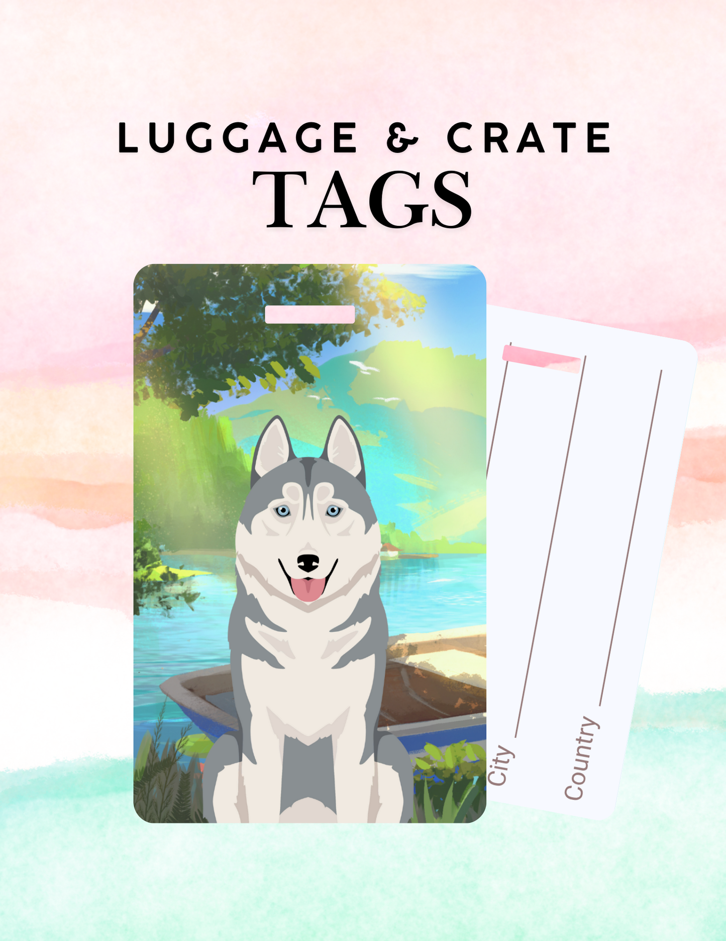 Siberian Husky Dog Metal Luggage/ Crate Tag