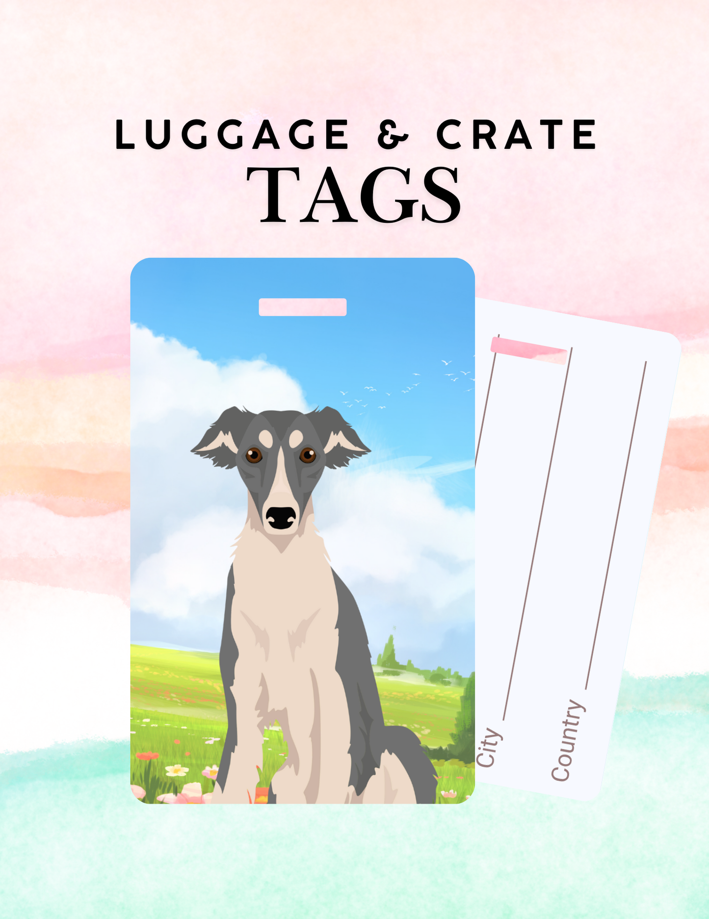 Silken Windhound Dog Metal Luggage/ Crate Tag