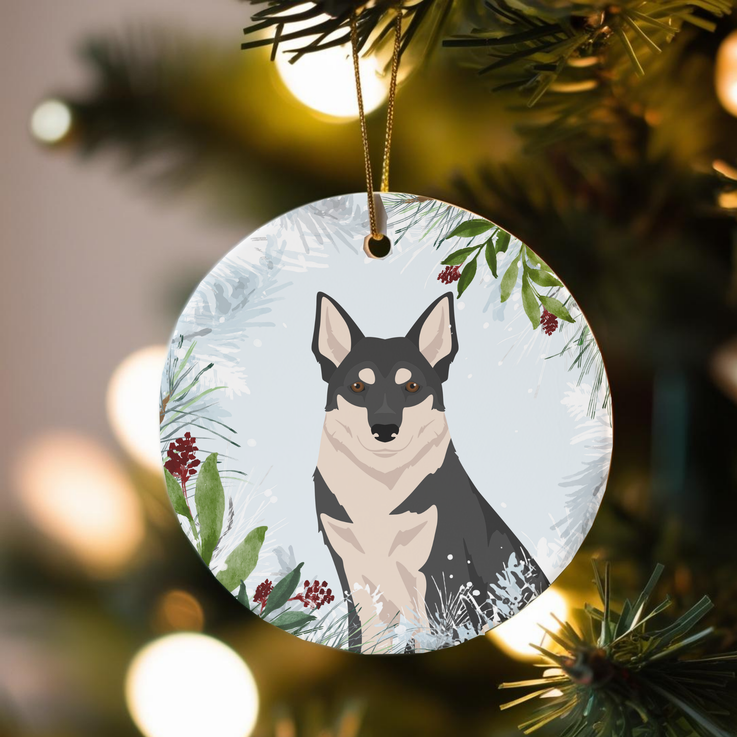 Swedish Elkhund Dog Ceramic Christmas Ornament