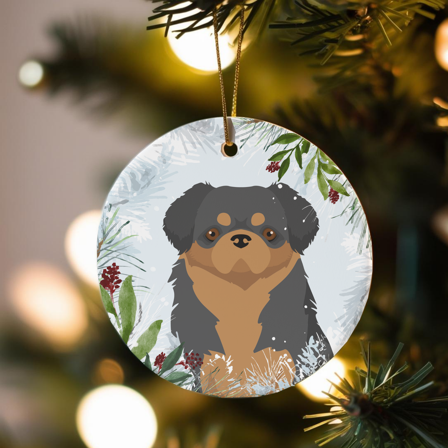 Tibetan Spaniel Dog Ceramic Christmas Ornament