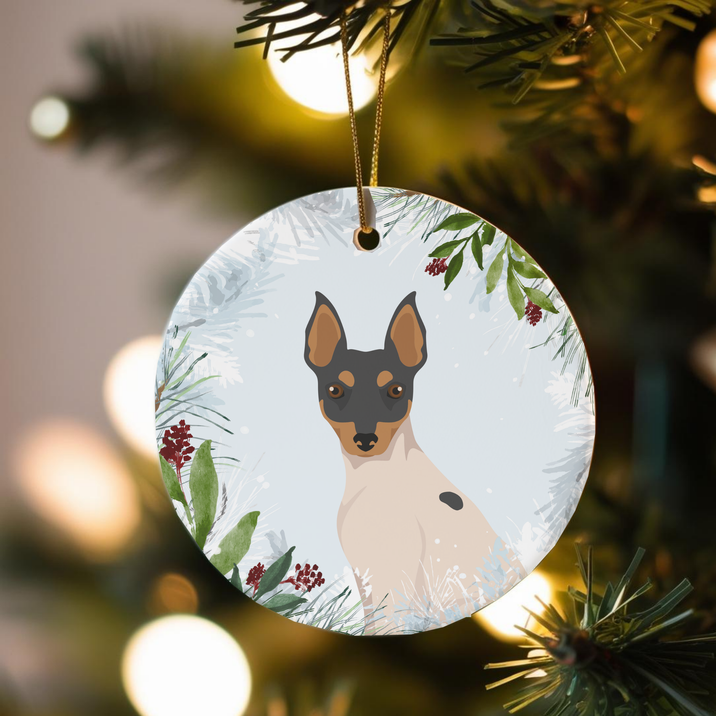 Toy Fox Terrier Dog Ceramic Christmas Ornament