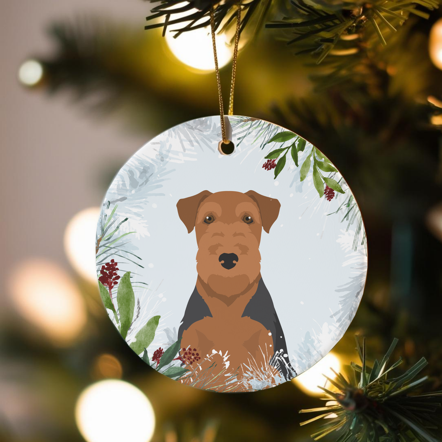 Welsh Terrier Dog Ceramic Christmas Ornament