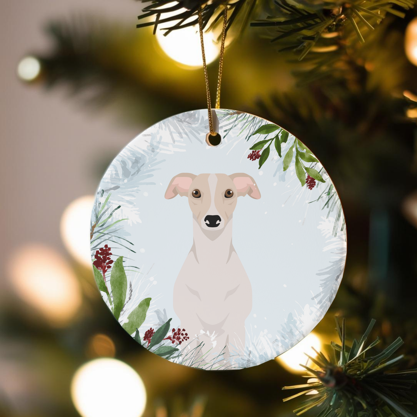 Whippet Dog Ceramic Christmas Ornament