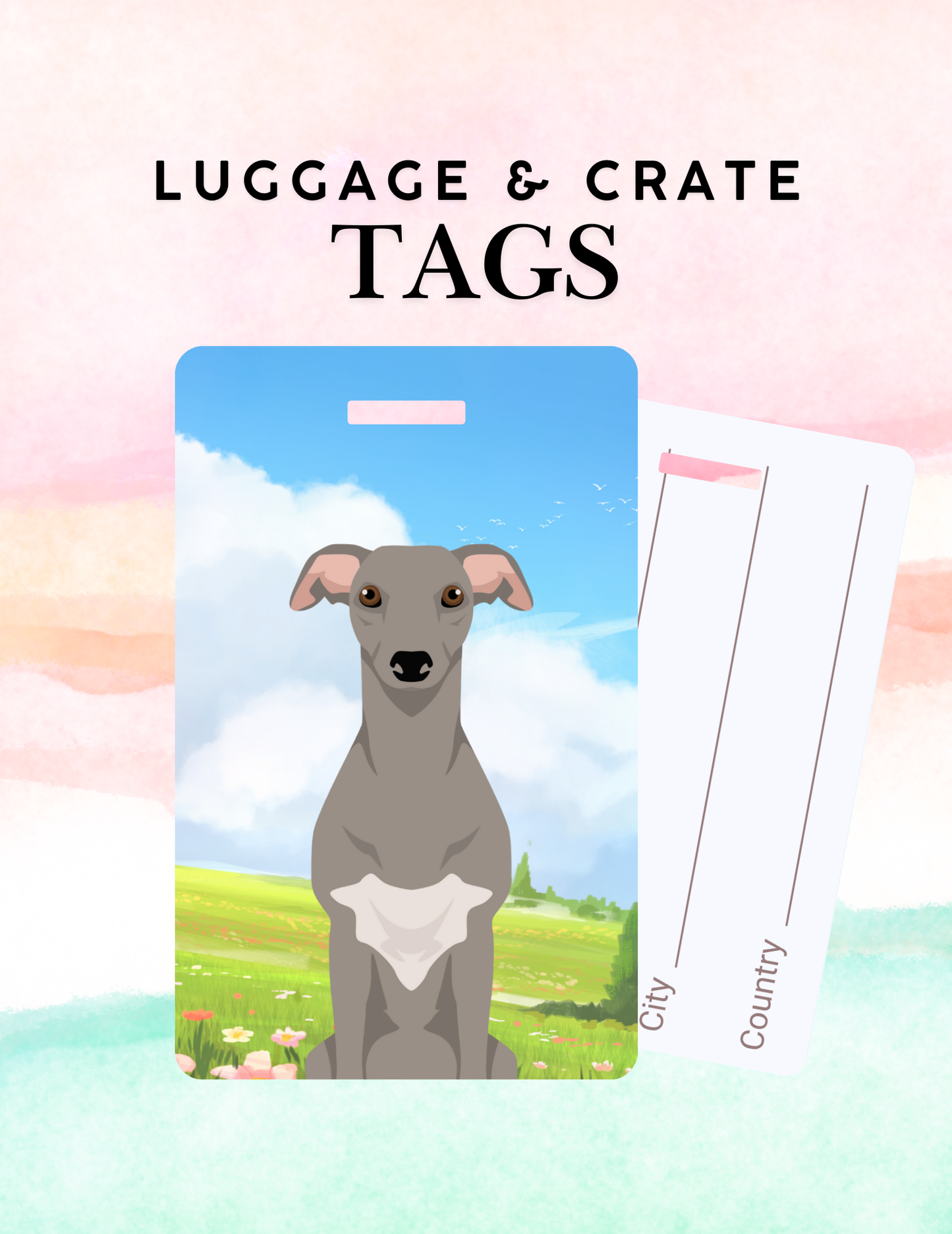Whippet Dog Metal Luggage/ Crate Tag