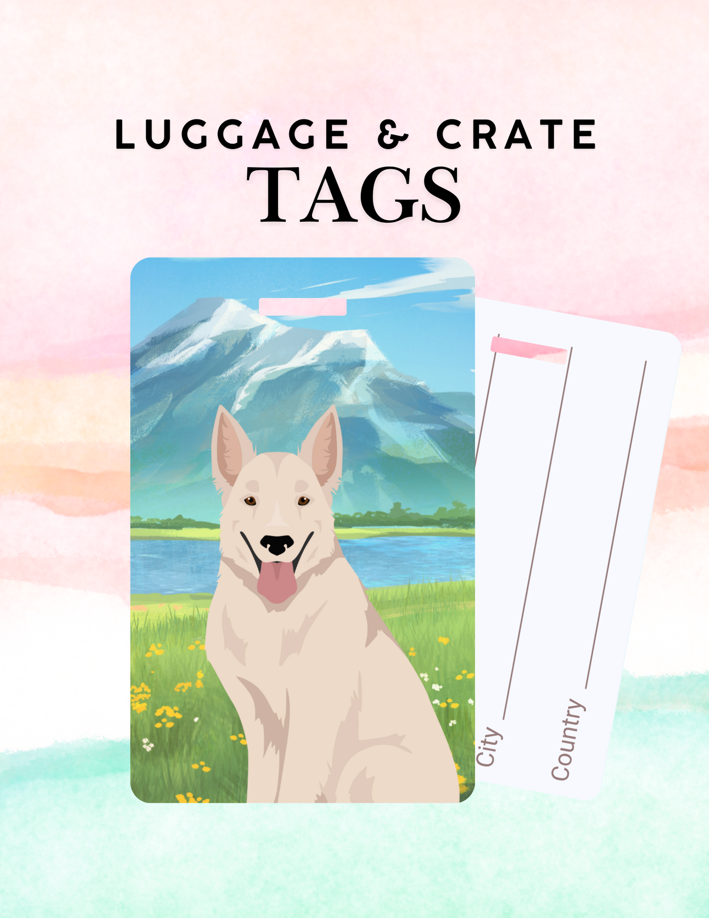 White Swiss Shepherd Dog Metal Luggage/ Crate Tag