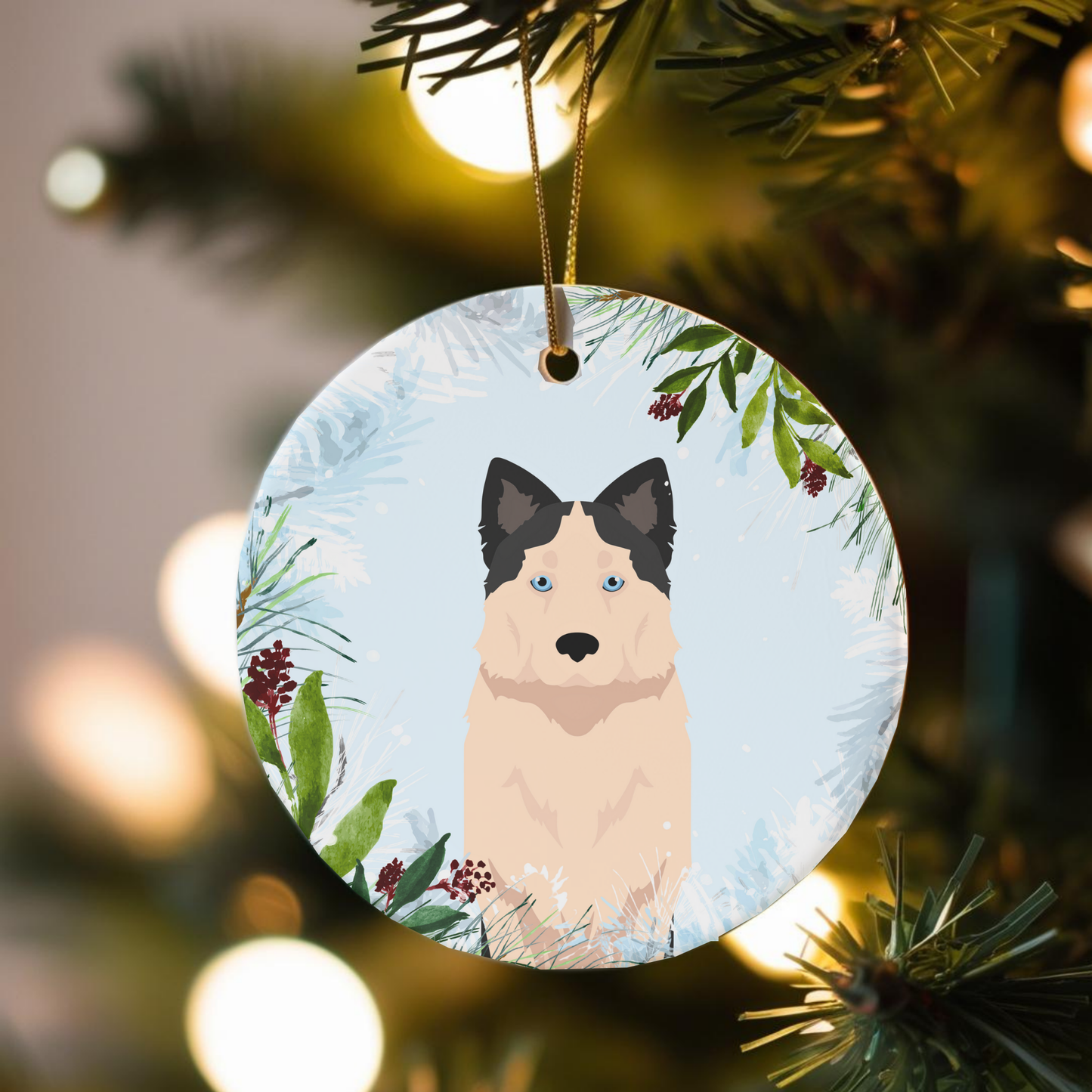 Yakutian Laika Dog Ceramic Christmas Ornament