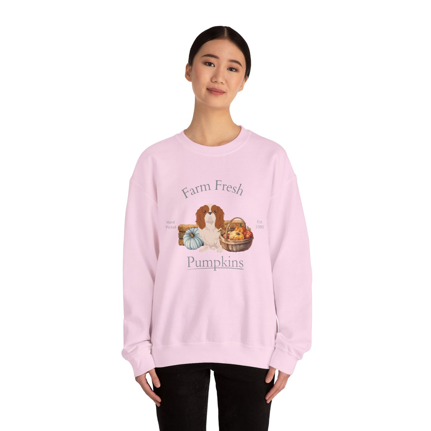 English Toy Spaniel Dog Fall Farm Fresh Unisex Heavy Blend Crewneck Sweatshirt