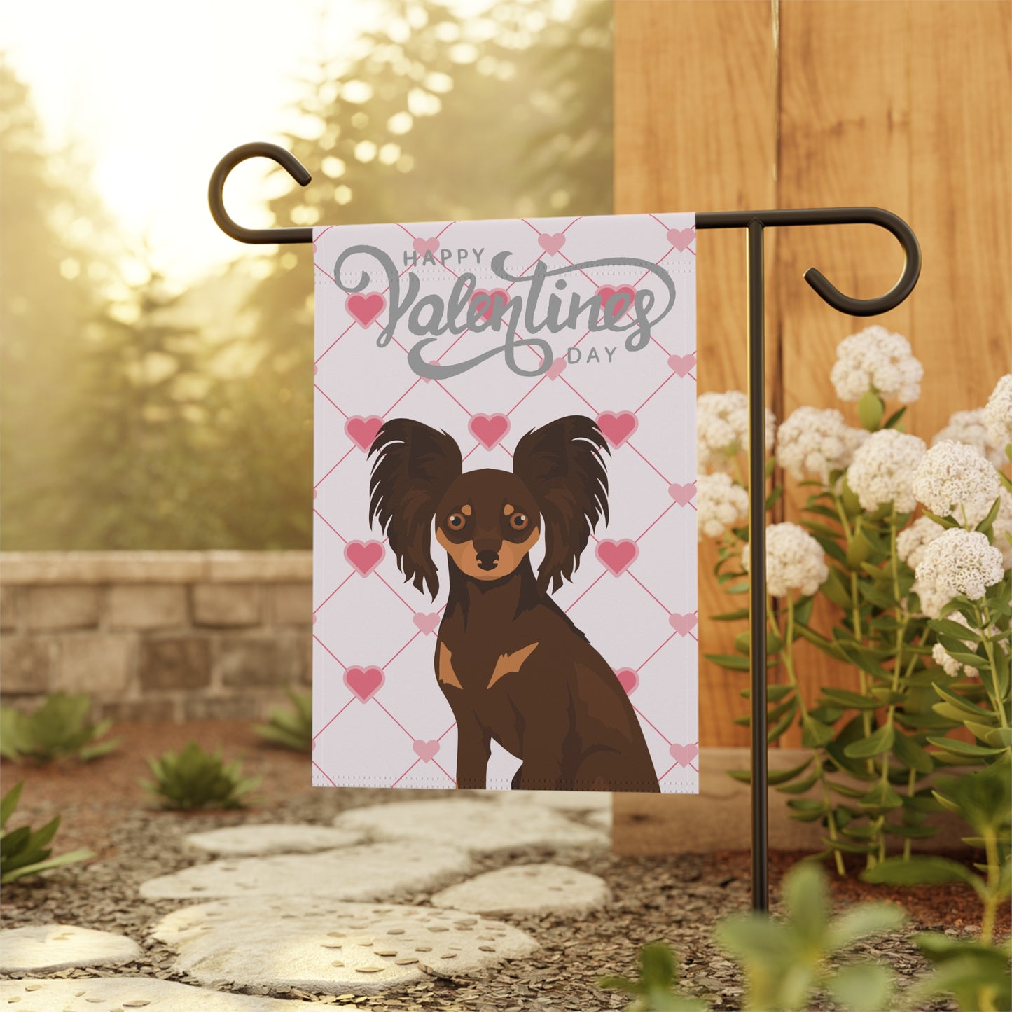 Russian Toy Dog Valentines Day Garden Flag