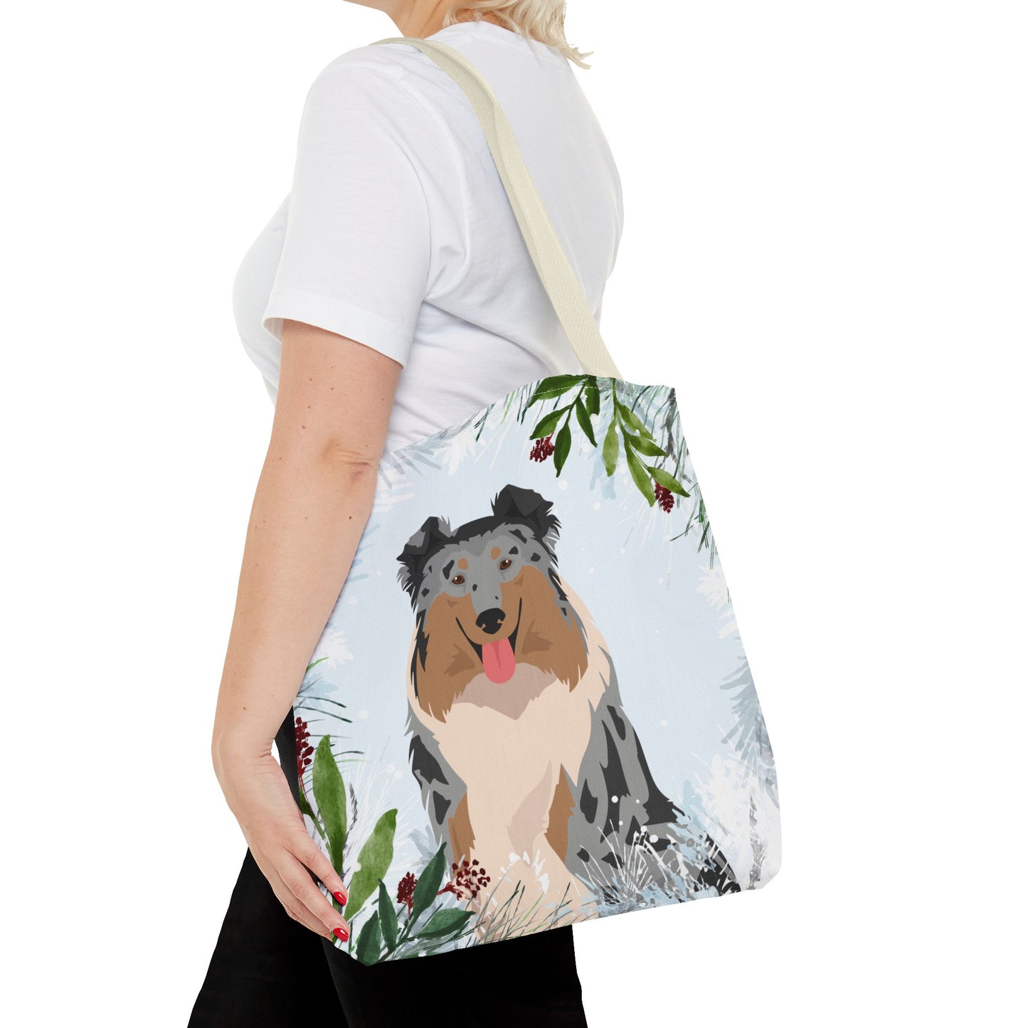 Collie Dog Christmas Holiday Tote Bag 16x16