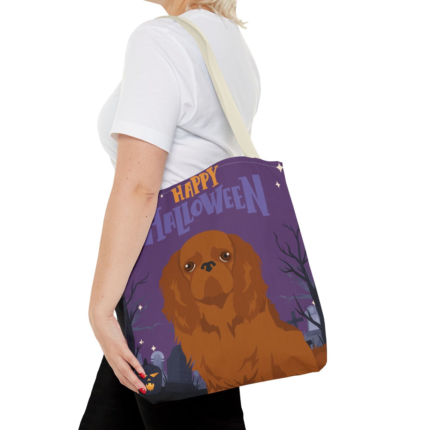 English Toy Spaniel Dog Happy Halloween Tote Bag 16x16