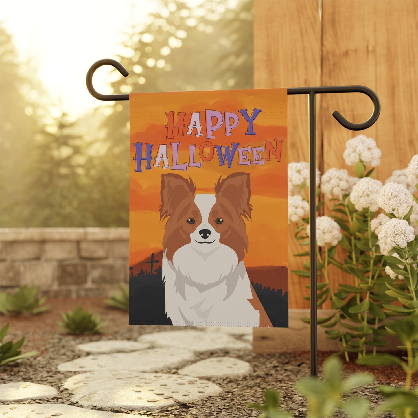 Papillon Dog Halloween Garden Flag